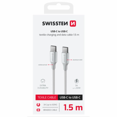 SWISSTEN DATOVÝ KABEL TEXTILE II USB-C / USB-C 1,5 M BÍLÝ