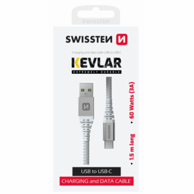 Swissten datový kabel kevlar usb / usb-c 1,5 m bílý