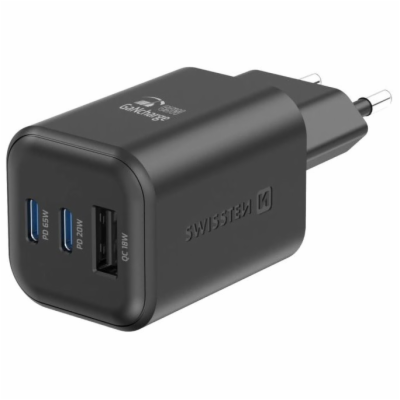 Swissten síťový adaptér gan 2x usb-c 65w pd + 1x usb-a 18...