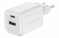 Swissten síťový adaptér gan 1x usb-c 45w pd + 1x usb-a 18w qc bílý