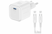 Swissten síťový adaptér gan 1x usb-c 35w power delivery bílý + datový kabel usb-c/usb-c 1,2 m bílý