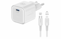 Swissten síťový adaptér gan 1x usb-c 35w power delivery bílý + datový kabel usb-c/lightning 1,2 m bílý