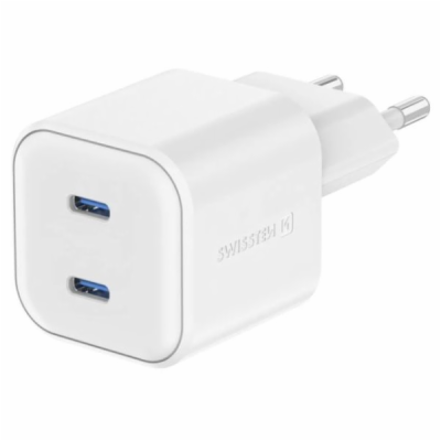 Swissten síťový adaptér gan 2x usb-c 20w power delivery bílý