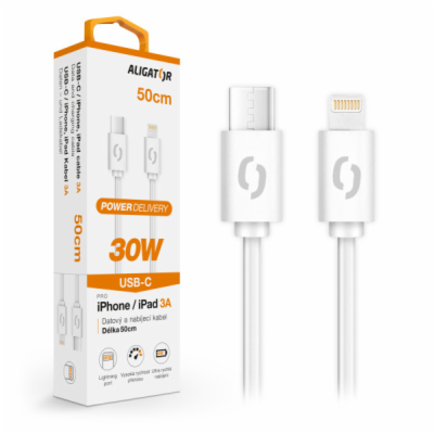 Datový kabel ALIGATOR POWER 30W, USB-C/Lightning 3A 0,5m,...