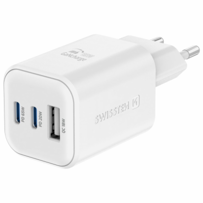 Swissten síťový adaptér gan 2x usb-c 65w pd + 1x usb-a 18...