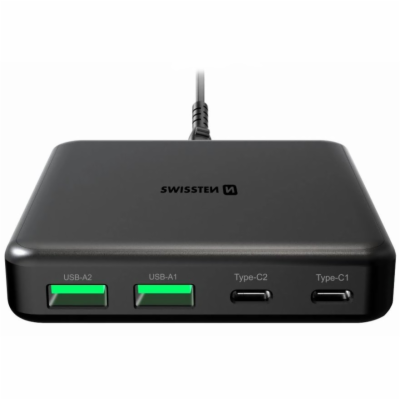 Swissten mini desktop adaptér gan 2x usb-c + 2xusb 65w po...