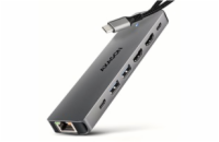 AXAGON HMC-7HX2, USB 5Gbps hub, 2x USB-A, USB-C, 2x HDMI 4k/60Hz, RJ-45 GLAN, PD 100W, kabel USB-C 15cm