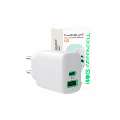 GreenCell Napájecí adaptér PowerSource Duo30, USB-C + USB...