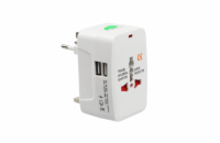 DeTech Univerzální cestovní adaptér - 2xUSB, 1.0A, EU/US/UK/AU, 220V, Bílá Univerzální cestovní adaptér, 2xUSB, 1.0A, EU/US/UK/AU na EU/US/UK/AU, 220V, Bílá, Provozní napětí - AC 100-250V, 2 x USB F