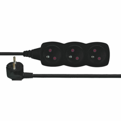 Prodlužovací kabel 1,5m / 3 zásuvky / černý / PVC / 1mm2