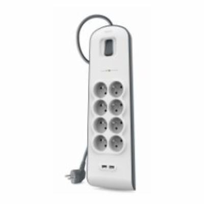 Belkin přepěťová ochrana BSV804 - 8-zásuvka, 2xUSB/2.4A, 2m