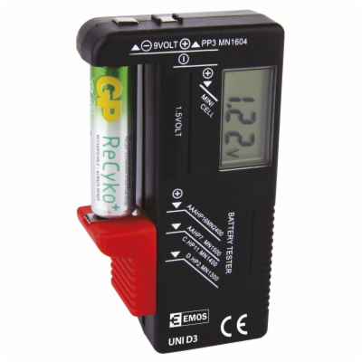 Emos LCD tester baterií UNI D3 - AA, AAA, C,D, 9V a knofl...