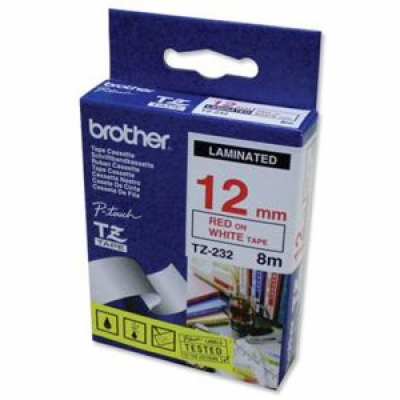 Brother TZE-232, červený tisk bílý podklad 8 m x 12 mm Br...