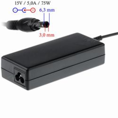 Akyga Nabíječka na notebook 15V/5.0A 75W 6.3x3.0 mm pro T...