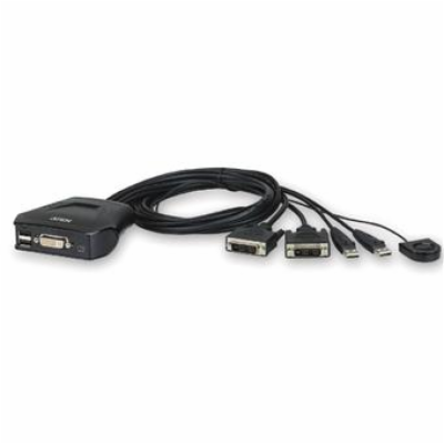 ATEN 2-port DVI KVM USB mini, integrované kabely, tlačítk...