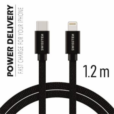 Swissten Datový Kabel Textile USB-C / Lightning 1,2 M Černý