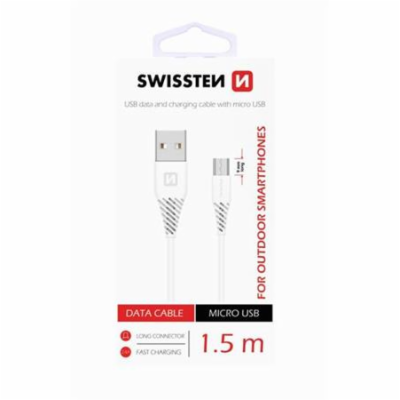 Swissten Datový Kabel Usb / Micro Usb 1,5 M Bílý (9Mm)