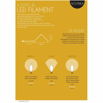 LED čirá žárovka FILAMENT pro svícen 34V/0,2W