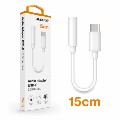 Audio adaptér Aligator USB-C vidl. / 3,5mm Jack, 15cm, bílý