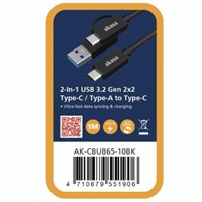 Akasa AK-CBUB65-10BK USB 3.2 Gen 2 Type-C/A na Type-C, 1m...