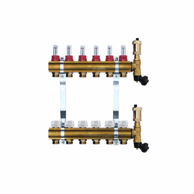 Mosazný rozdělovač s automatickým odvzdušněním - 6 cestný