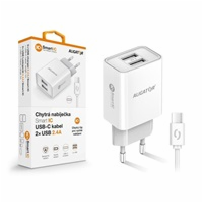 Chytrá síťová nabíječka ALIGATOR 2,4A, 2xUSB, smart IC, b...