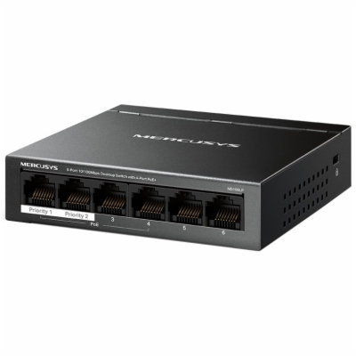 MERCUSYS switch MS106LP (6x100Mb/s,4xPoE+,40W,fanless)