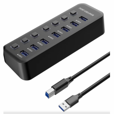 PremiumCord USB 3.2 Superspeed HUB 7-portový s vypínači p...