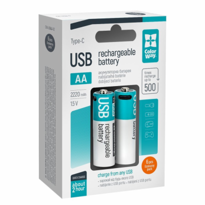 Colorway nabíjecí baterie AA 2200mAh/ USB-C/ 1.5V/ 6ks v ...