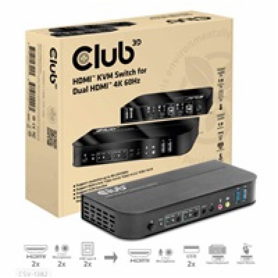 Club3D síťový přepínač - Switch, HDMI KVM Switch - Dual H...