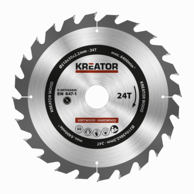 Kreator KRT020420 - Pilový kotouč na dřevo 210mm, 24T