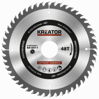 Kreator KRT020411 - Pilový kotouč na dřevo 165mm, 48T