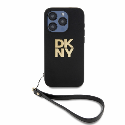 DKNY PU Leather Stack Logo Wrist Strap Zadní Kryt pro iPh...