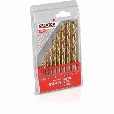 Kreator KRT012102 - 10 ks HSS Vrtáků do kovu TIN SET 1-10 mm