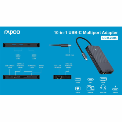 Rapoo UCM-2005 10-in-1 USB-C Multiport Adapter