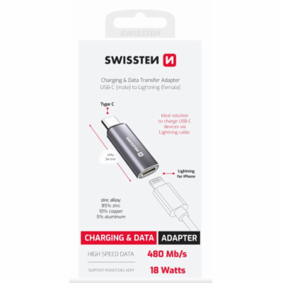 SWISSTEN NABÍJECÍ ADAPTÉR TEXTILE USB-C (samec) / LIGHTNI...