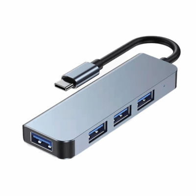 DeTech USB-C Hub s 4 porty - 3?USB2.0, 1xUSB3.0 - šedá US...