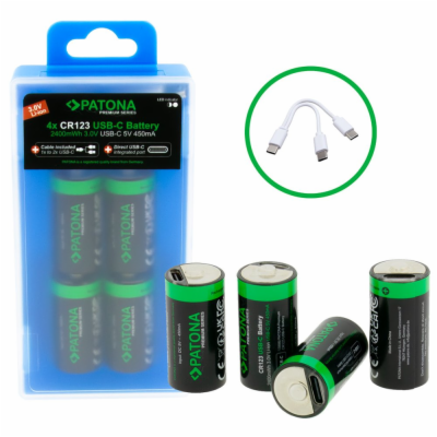 PATONA nabíjecí baterie CR123A Li-lon 800mAh 3,7V s USB-C...