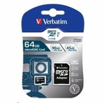 VERBATIM MicroSDXC karta 64GB Pro, U3 + adaptér