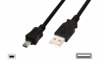 Digitus USB kabel USB A samec na B-mini 5pin samec, 2x stíněný, Měď, 3m, černý