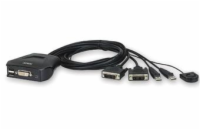 ATEN 2-port DVI KVM USB mini, integrované kabely, tlačítko pro přepínání