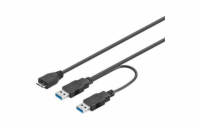 PREMIUMCORD Kabel USB 3.0 2xA - micro (M/F) 30cm DUÁLNÍ (extra napájení)