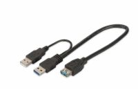 Digitus USB 3.0 Y-adapter cable, type 2xA - A M/M/F, 0.3m, Super Speed, bl