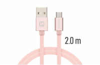 Swissten Datový Kabel Textile Usb / Micro Usb 2,0 M Růžovo/Zlatý