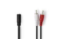NEDIS stereofonní audio kabel/ 2x RCA zástrčka - 3,5mm zásuvka/ černý/ box/ 20cm