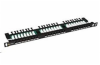 Solarix 19" Patch panel 24xRJ45 CAT5E UTP s vyvaz.lištou černý 0,5U, SX24HD-5E-UTP-BK