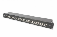 DIGITUS CAT 6A Patch Panel, stíněný, 1U, 24 portů, 8P8C, černy RAL 9005, 483 mm (19 ") / 482,6x44x109