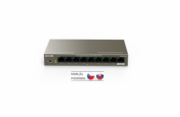 Tenda TEG1109P-8-102W Tenda TEG1109P-8-102W - PoE AT Switch 102Watt, 9xRJ45 Switch s 8x 10/100/1000 Mbps PoE, Fanless, Kov