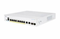 Cisco CBS350-8P-E-2G Cisco switch CBS350-8P-E-2G, 8xGbE RJ-45, 2xGbE RJ-45/SFP combo, fanless, PoE+, 67W
