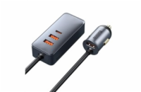 Baseus rychlo nabíječka do auta s prodlužovacím kabelem 3x USB-A, 1x Type-C 120W šedá